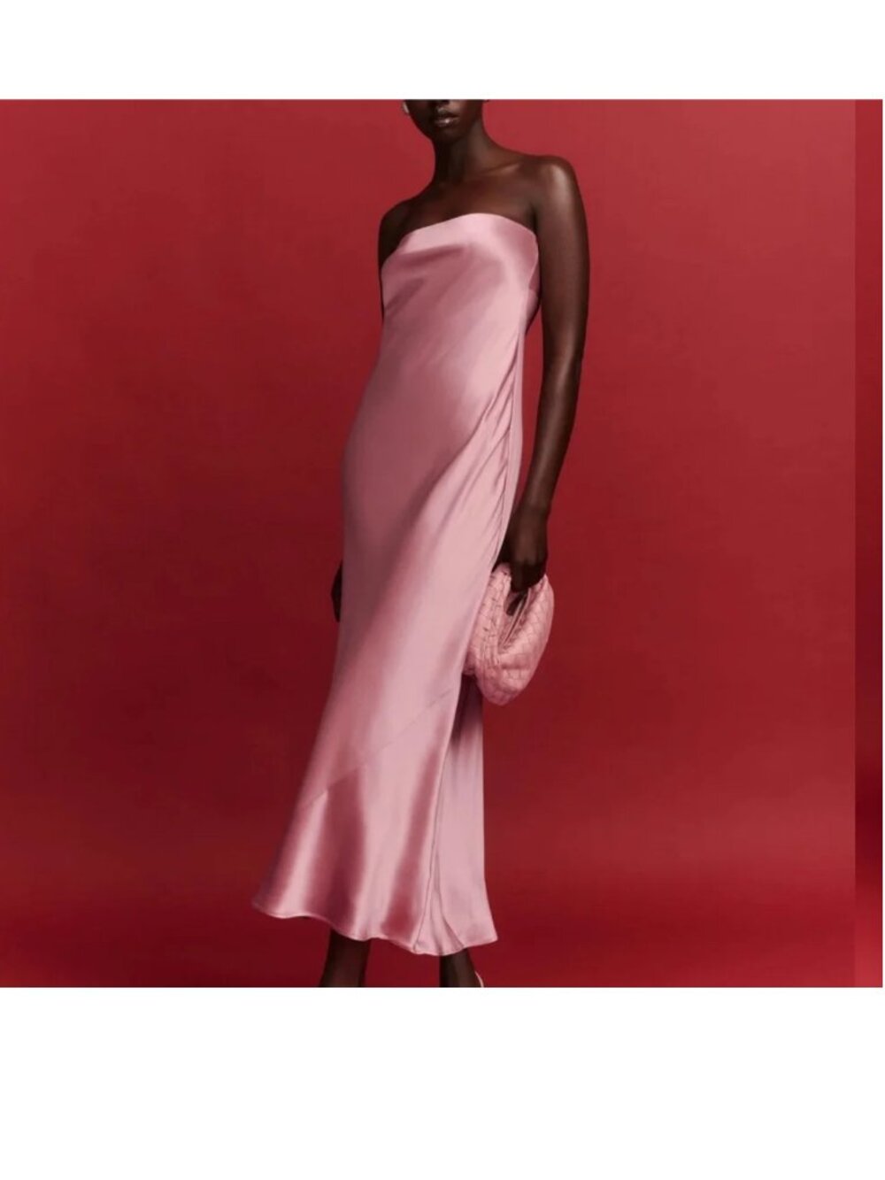 NWOT Reformation Joana Pink Silk Strapless Long Dress Pink Rose Sz Small